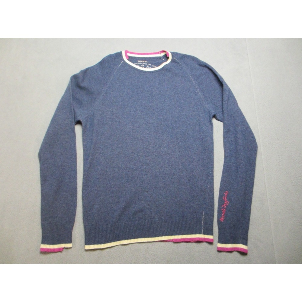 Diesel Sweater Womens XL Blue Excellent Wool Embroidered Pullover Italy